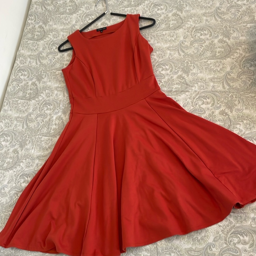 Business casual semi formal flare cute orange just above the knee length dresss